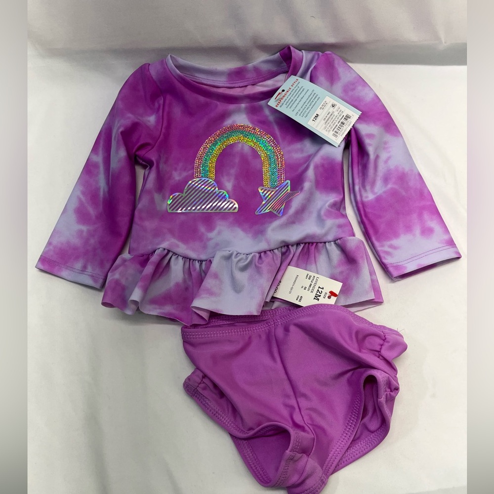 CAT & JACK RAINBOW W/SEQUINS
SUN PROTECTION SWIM SET‎ 12M SPF 50+ LAVENDER NEW